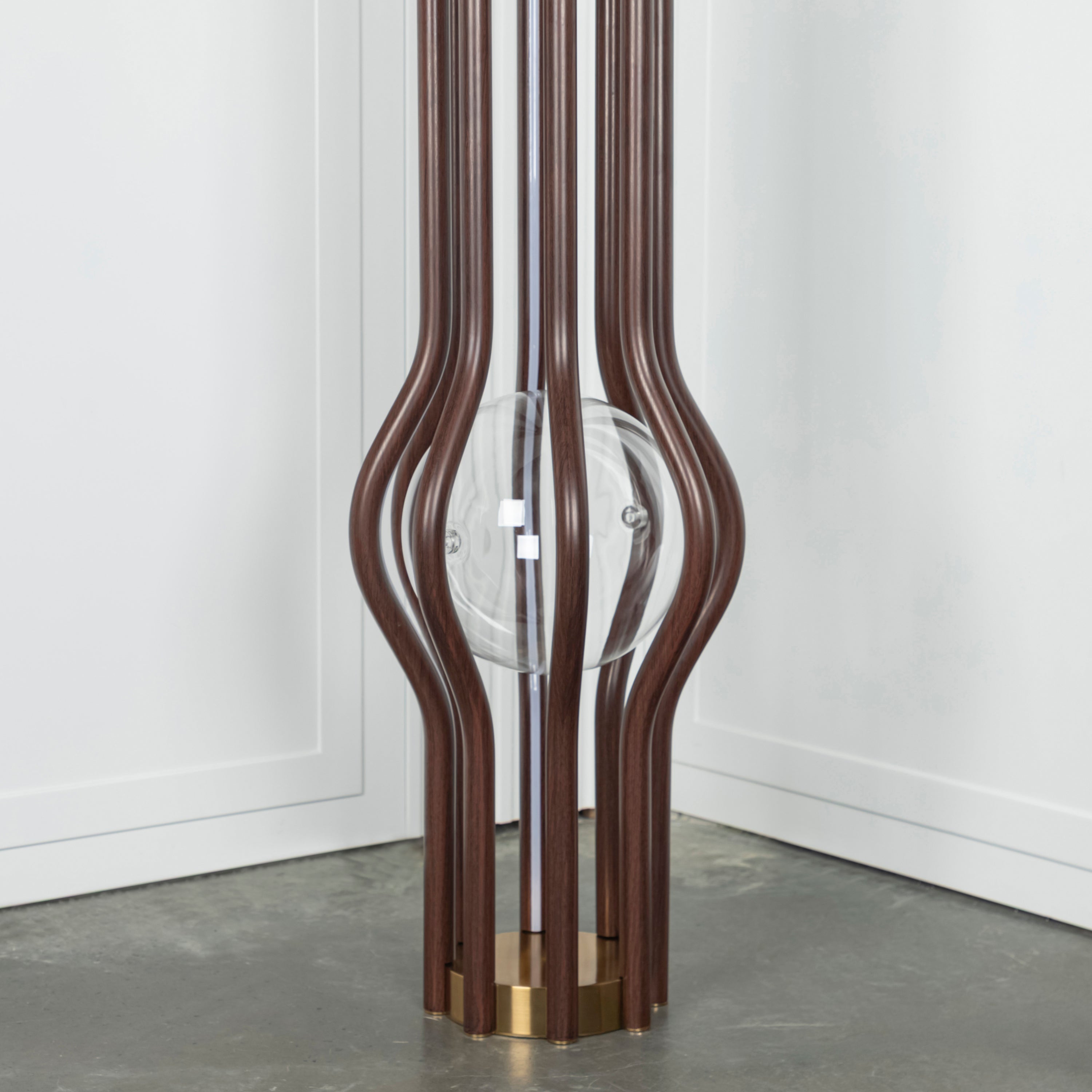 Naramata Wood Brushed Brass Brown Floor Lamp - Heka Lighting & Trading Limited
