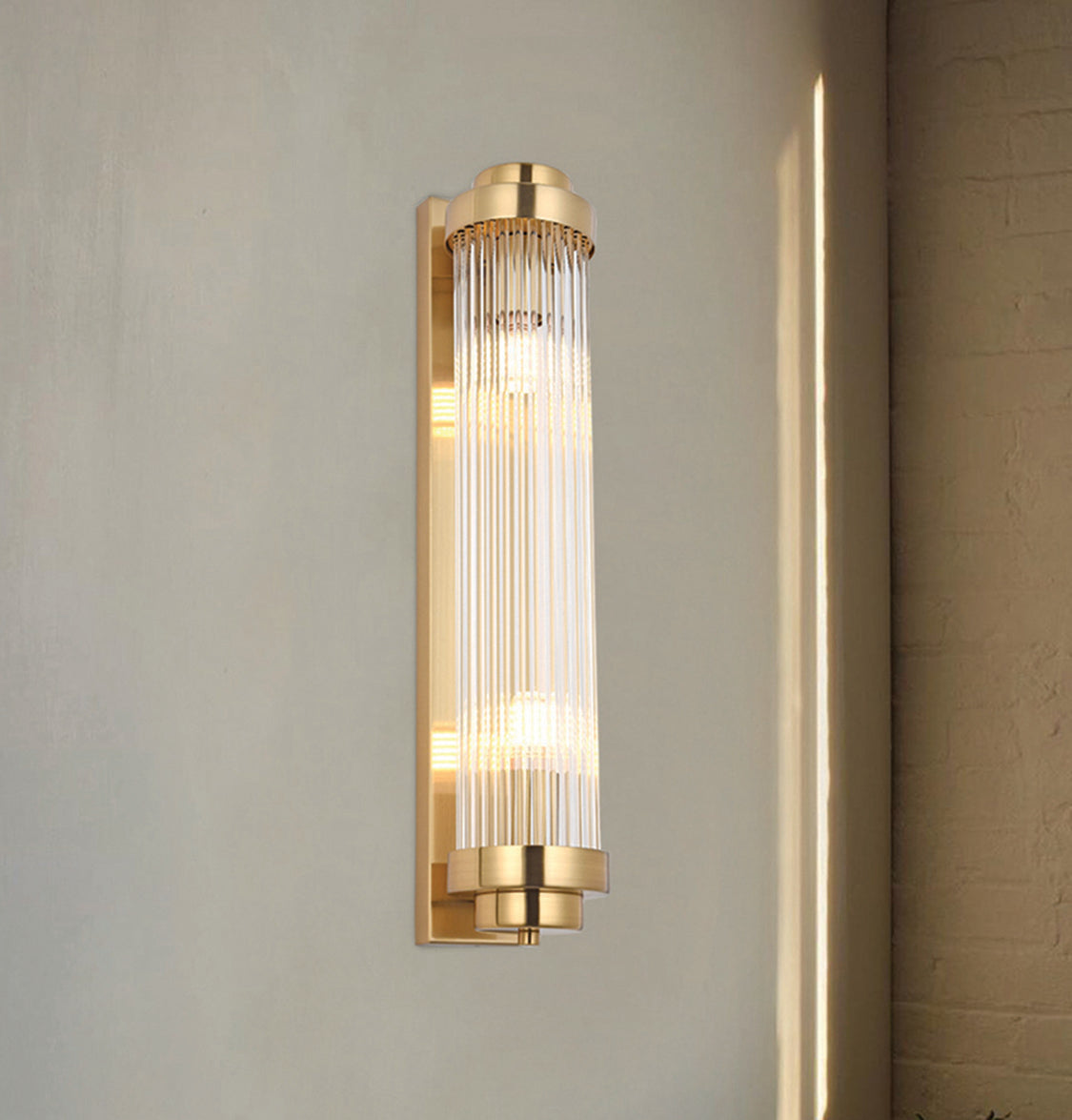 Sümela Brushed Brass Glass Wall Sconce 60 Cm - Heka Lighting & Trading Limited