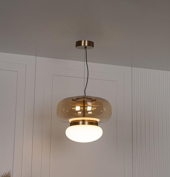 Salvador Honey & White Glass Antique Pendant Light 27 Cm