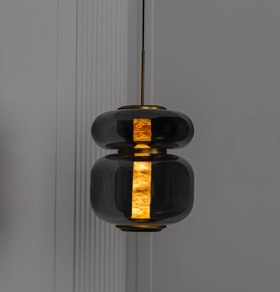 Seul Double Smoked Glass White Marble Antique Pendant Light
