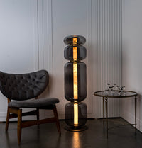 Seul Four Smoked Glass Brushed Brass Marble Floor Lamp - Heka Lighting & Trading Limited