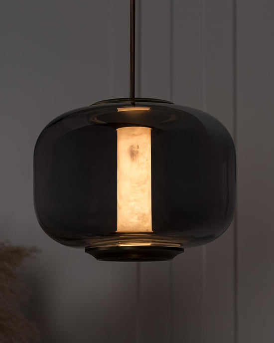 Seul Smoked Glass White Marble Antique Pendant Light 23 Cm