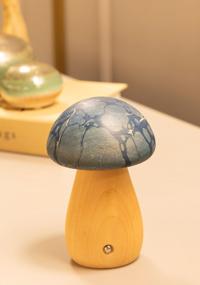 Shaggy Blue Classic Ebru Wood Mushroom Table Lamp - Heka Lighting & Trading Limited