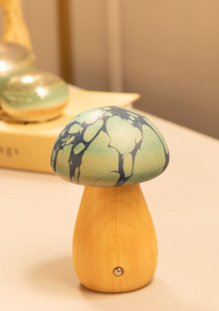 Shaggy Blue Ebru Wood Mushroom Table Lamp - Heka Lighting & Trading Limited