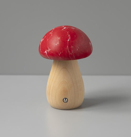Shaggy Red Classic Marbling Wood Mushroom Table Lamp