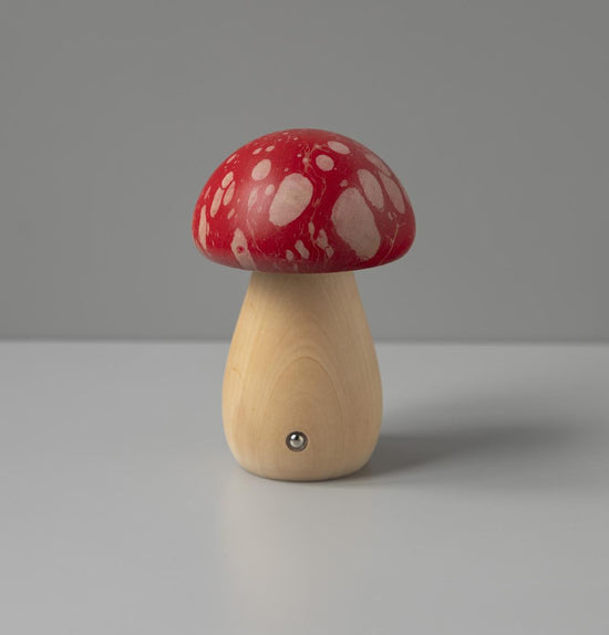 Shaggy Red Ebru Marbling Wood Mushroom Table Lamp