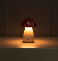 Shaggy Red Ebru Marbling Wood Mushroom Table Lamp - Heka Lighting & Trading Limited