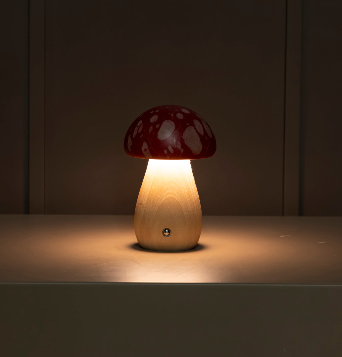 Shaggy Red Ebru Marbling Wood Mushroom Table Lamp - Heka Lighting & Trading Limited