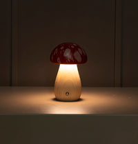 Shaggy Red Ebru Marbling Wood Mushroom Table Lamp - Heka Lighting & Trading Limited