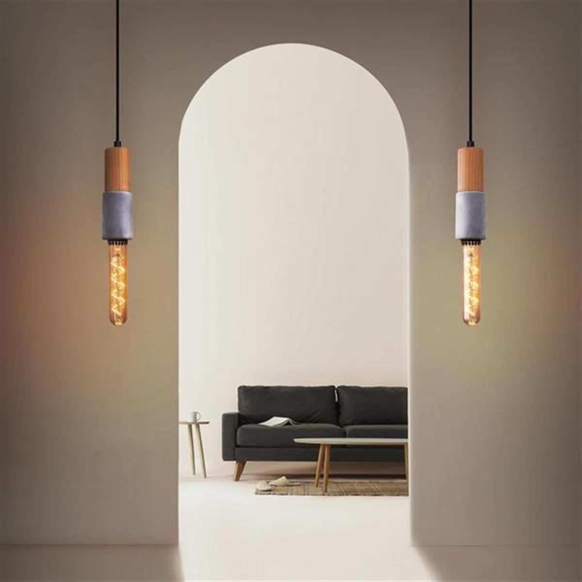 Tochi Long Wenge Wood Concrete E27 Pendant Light - Heka Lighting & Trading Limited