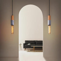 Tochi Long Wenge Wood Concrete E27 Pendant Light - Heka Lighting & Trading Limited