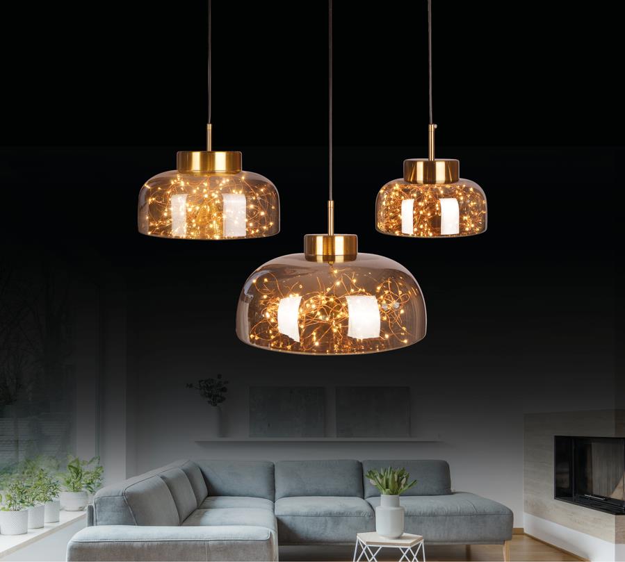 Viyana Dome Smoked Antique Glass Led Pendant Light Chandelier 35 Cm - Heka Lighting & Trading Limited