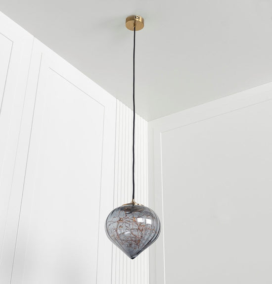 Viyana Teardrop Smoked Glass Antique Pendant Light Chandelier 24 Cm