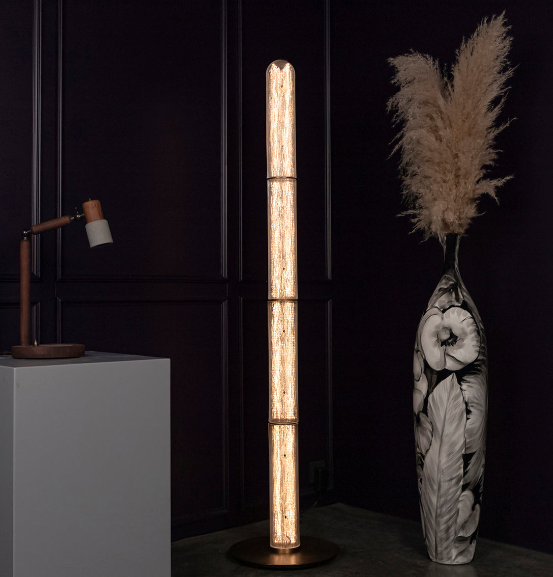 Zambia White Frosted Glass Brushed Brass Floor Lamp - Heka Lighting & Trading Limited