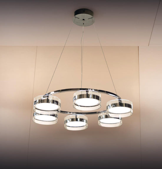 Berlin 6-Piece Platinum Stainless Transparent Glass Chandelier