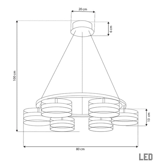 Berlin 6-Piece Platinum Stainless Transparent Glass Chandelier