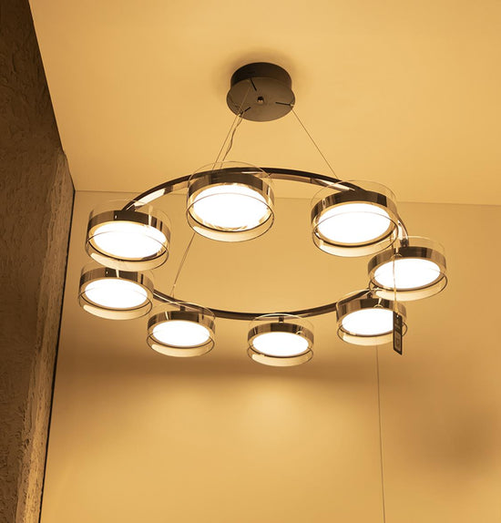 Berlin 8-Piece Platinum Stainless Transparent Glass Chandelier