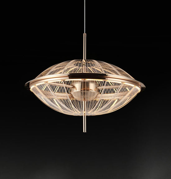 Carina Single Flattened Transparent Acrylic Gold Pendant Light 60 Cm