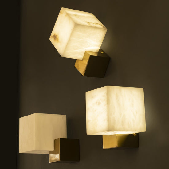 Doris White Cube Antique Marble Led Wall Sconce