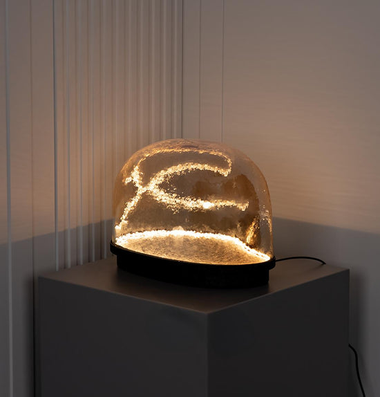 Gambia Honey Glass Black Table Lamp 33 Cm