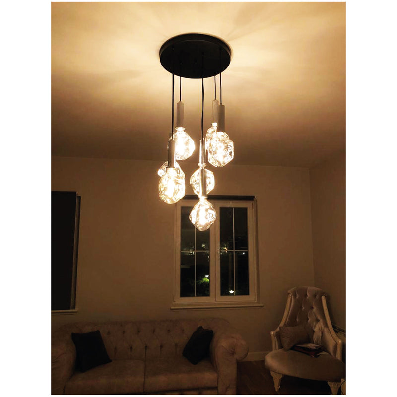 Modern Irregular Chandelier Pendant Lighting, Smoky Silver & Amber Blown Glass Dimmable Lamp