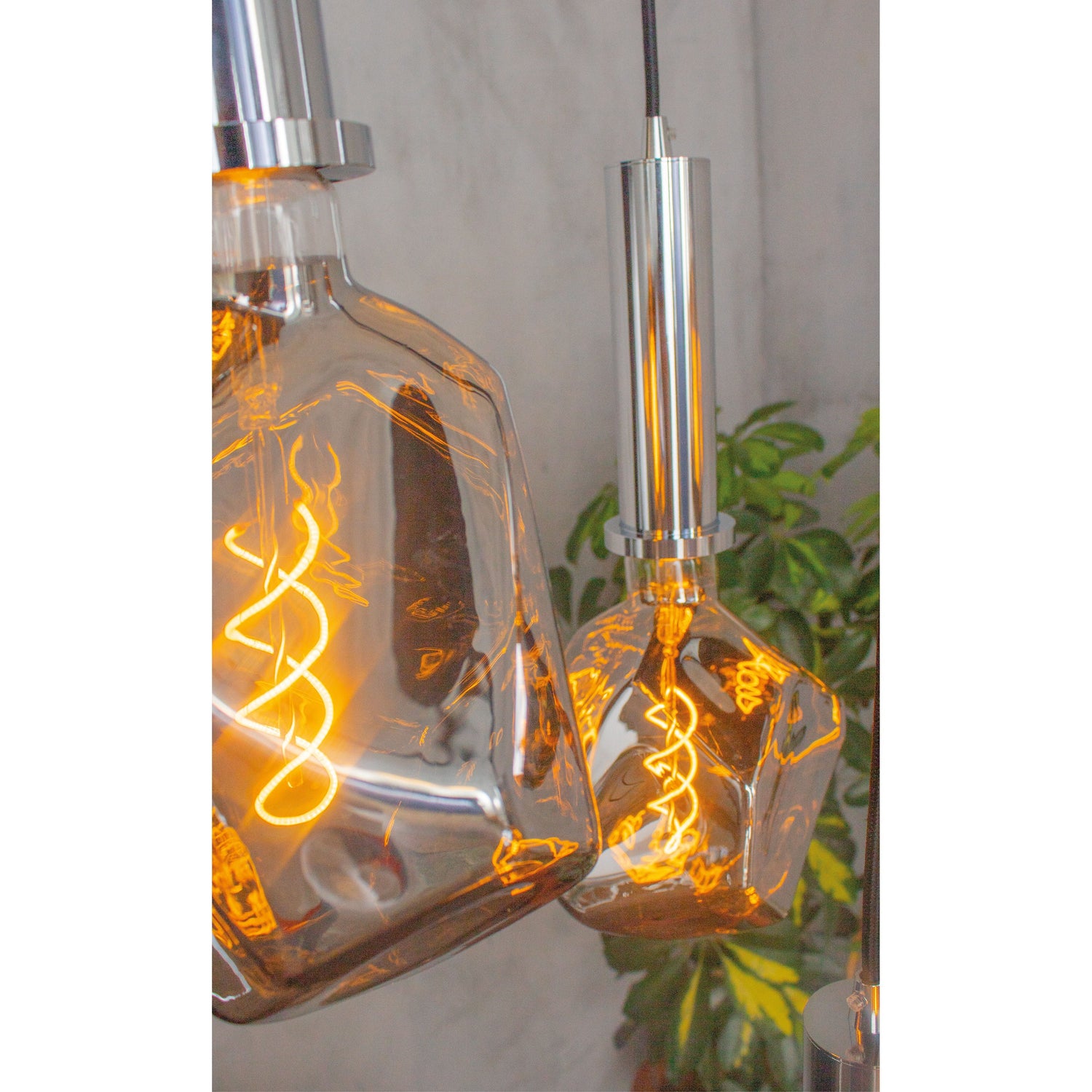 Modern Irregular Chandelier Pendant Lighting, Smoky Silver & Amber Blown Glass Dimmable Lamp