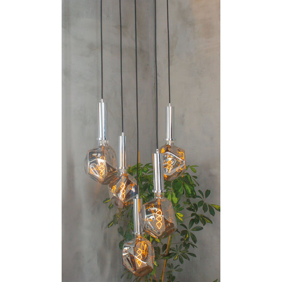 Modern Irregular Chandelier Pendant Lighting, Smoky Silver & Amber Blown Glass Dimmable Lamp