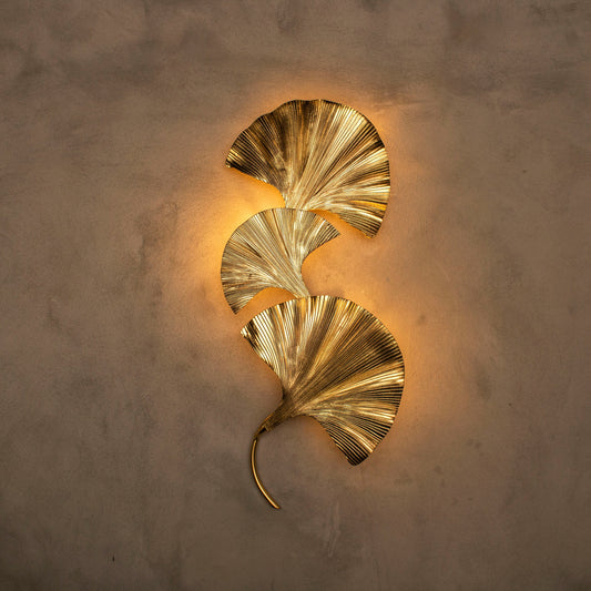 Mid Century Triple Ginkgo Leaf Wall Sconce, Handmade Gold Lamp, Home Decor Lighting, Art Deco Wall Art Light MODEL : ASTARA