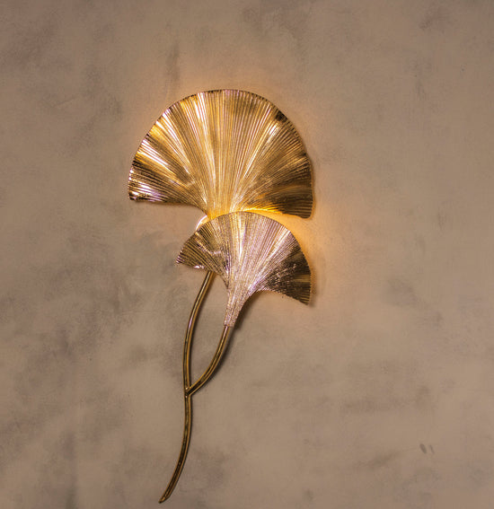 Handmade Ginkgo Double Leaf Sconce Lighting, Mid Century Astara Gold Wall Lamp, Home Decor Wall Mounted Lamp