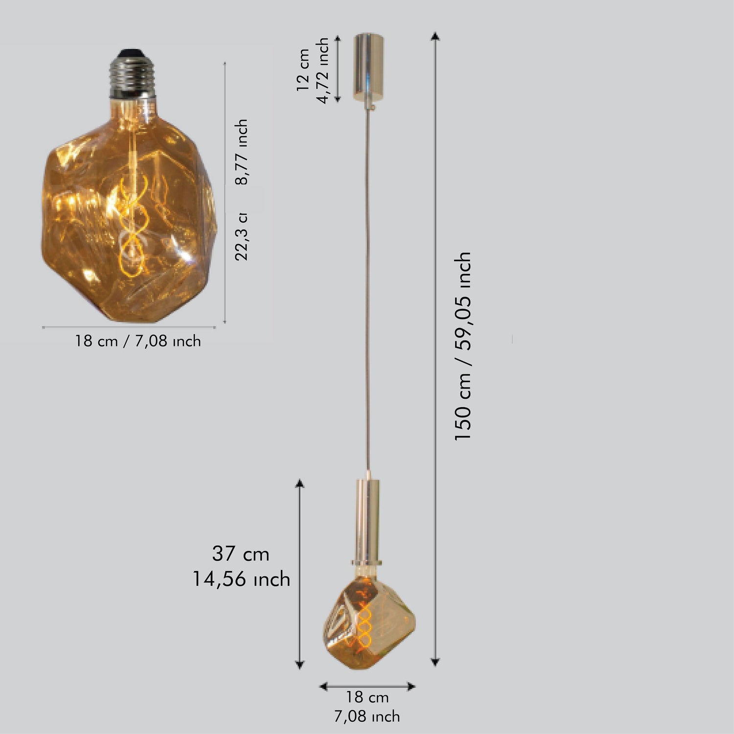 Modern Irregular Pendant Lighting, Smoky Silver & Amber Blown Glass Dimmable Lamp, Housewarming Gift Light