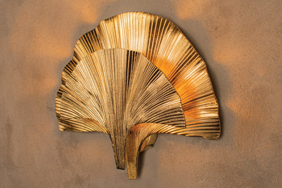 Astara Mid Century Ginkgo Double Leaf Wall Sconce, Handmade Gold Lamp, Home Decor Lighting, Art Deco Wall Lamp