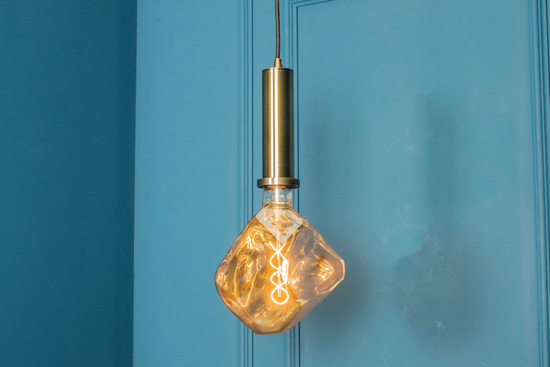 Modern Irregular Pendant Lighting, Smoky Silver & Amber Blown Glass Dimmable Lamp, Housewarming Gift Light