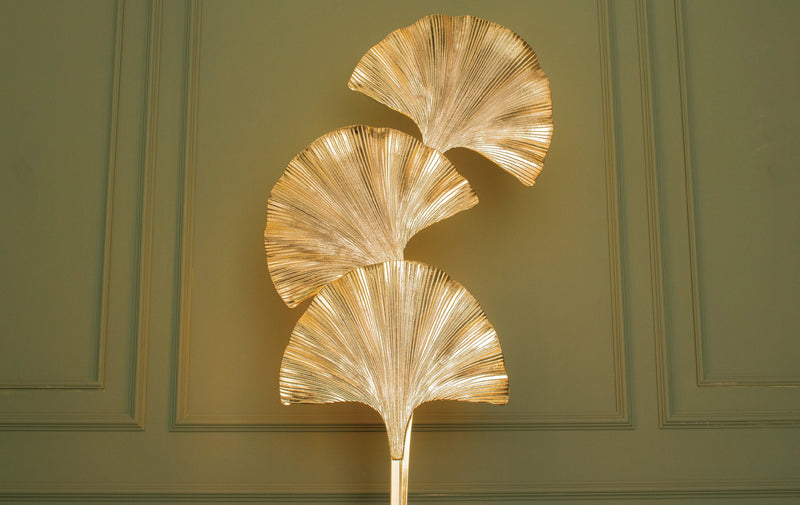 Ginkgo Triple Leaf Floor Lamp, Handmade Art Deco Gold Lamp, Home Decor Art Decor Floor Lighting, Mid Century Floor Light MODEL : ASTARA