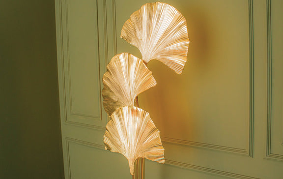 Ginkgo Triple Leaf Floor Lamp, Handmade Art Deco Gold Lamp, Home Decor Art Decor Floor Lighting, Mid Century Floor Light MODEL : ASTARA