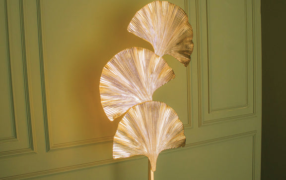 Ginkgo Triple Leaf Floor Lamp, Handmade Art Deco Gold Lamp, Home Decor Art Decor Floor Lighting, Mid Century Floor Light MODEL : ASTARA