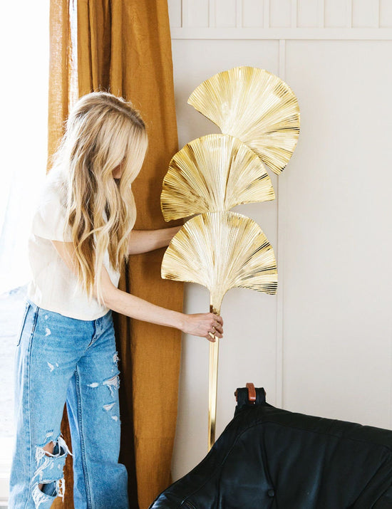 Astara Ginkgo Triple Leaf Floor Lamp, Handmade Art Deco Gold Lamp, Home Decor Art Decor Floor Lighting, Mid Century Floor Light