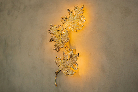 Sycamore Triple Leaf Wall Sconce, Natural Shaped Handmade Gold Lamp, Home Decor Lighting, Art Deco Wall Light MODEL : GENCE