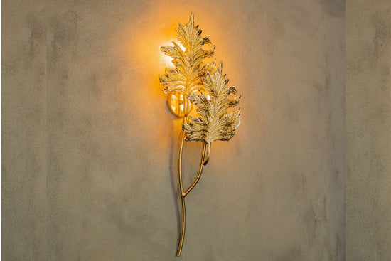 Gence Sycamore Double Leaf Wall Sconce, Natural Shaped Lighting, Handmade Gold Lamp, Home Decor Wall Mounted Lamp, Art Decor Light