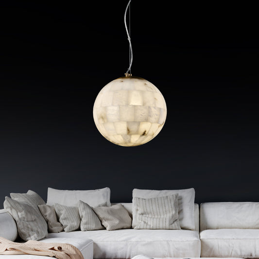 Square Segmented Sphere Marble Pendant Lamp, Handmade LED Chandelier, Organic Light, Art Deco Hanging Lighting MODEL : ATLAS