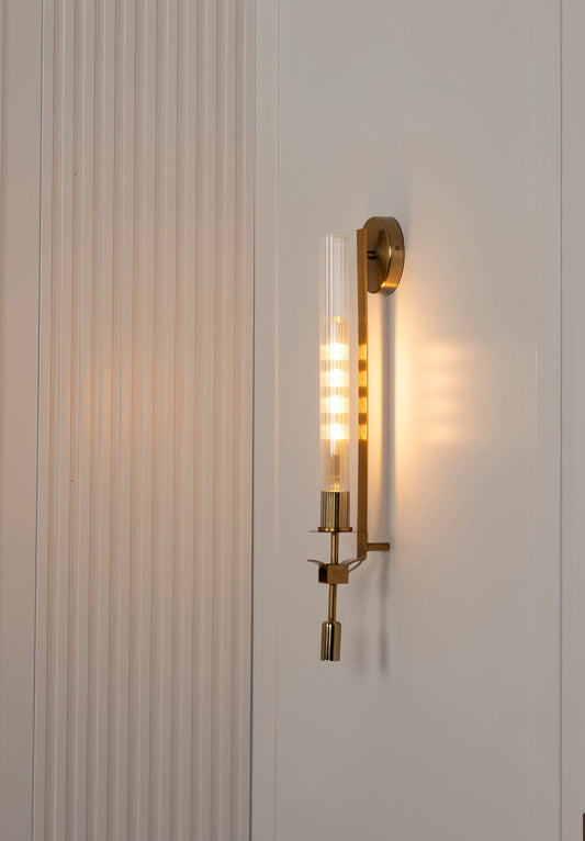 Unique Glass Rod Wall Lamp, Handmade Brass Wall Light, Modern Decor Bedside Lighting Fixture, Brass Vanity Sconce, MODEL: ALFA