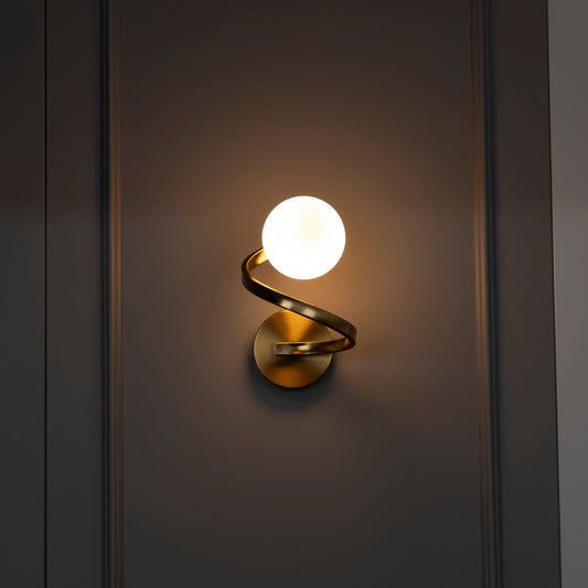 Vanity Brass Wall Light, Frosted Glass Globe Wall Lamp, Modern Make Up Hanging Wall Lighting, Handmade Art Deco Sconce MODEL: PAMIR
