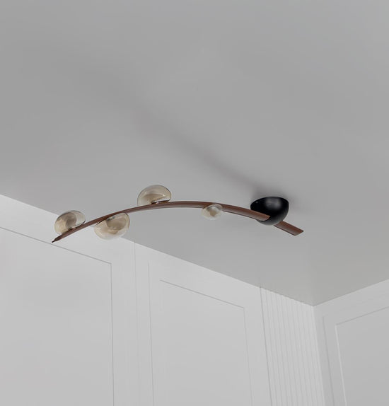 Kinşasa Brown Leather Four Honey Glass Plafonier