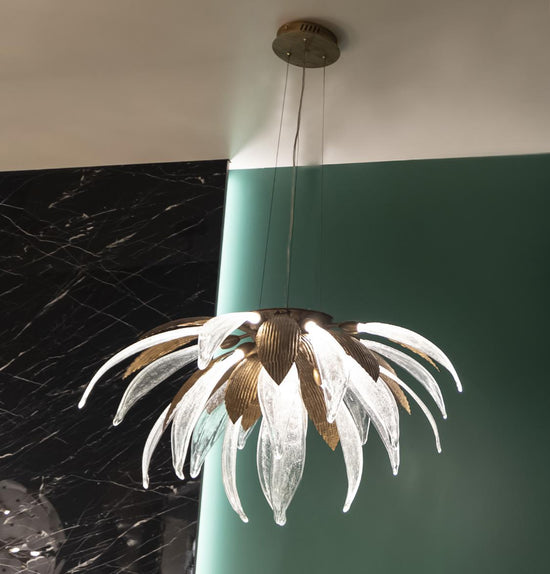 Lüksemburg 20-Piece Transparent Glass Gold Aluminum Chandelier