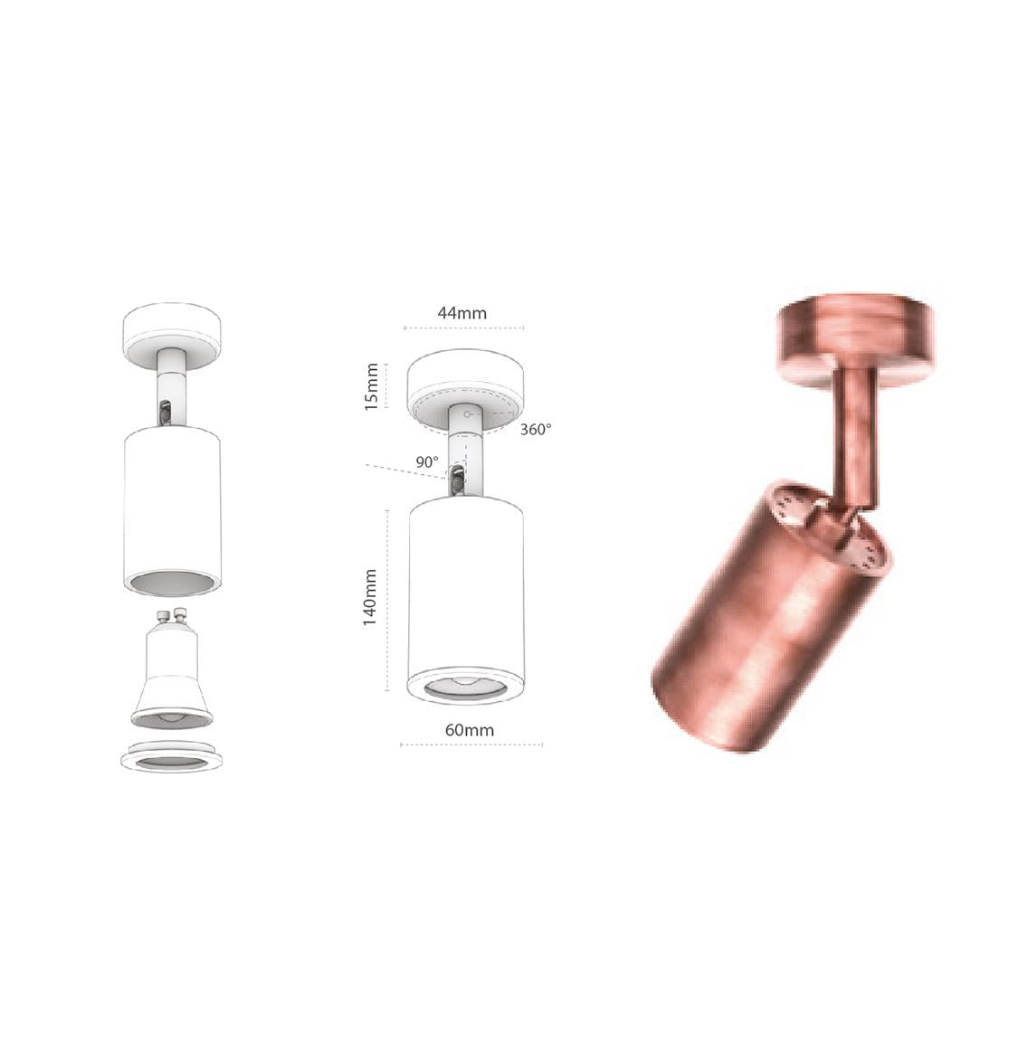 Mia Copper Flat Spotlight 6X14 Cm - Heka Lighting & Trading Limited