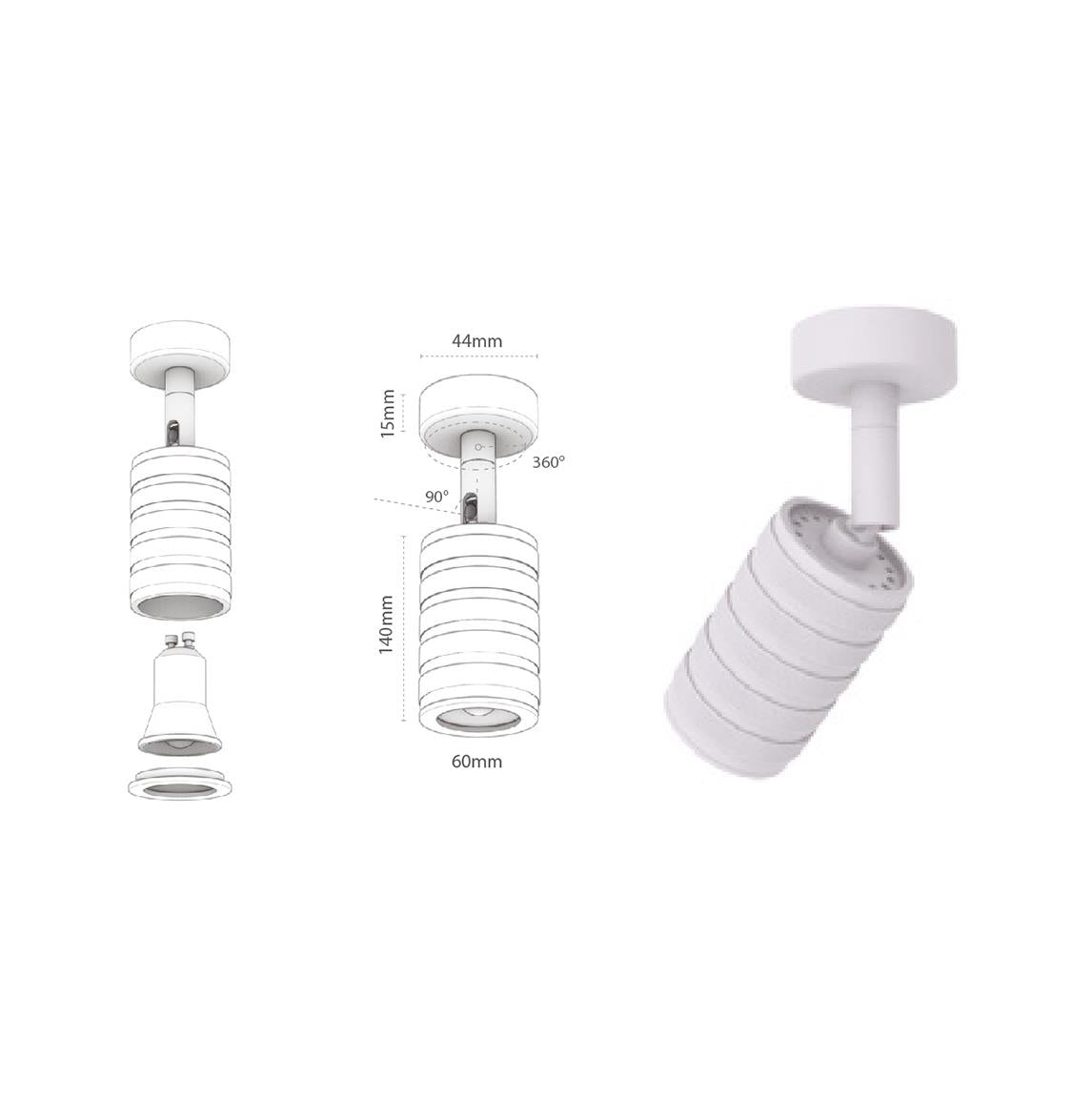 Mia White Serrated Spot 6X14 Cm - Heka Lighting & Trading Limited