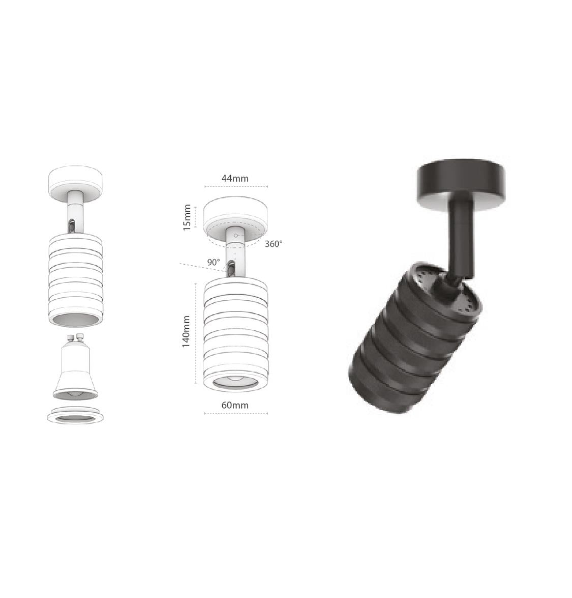 Mia Black Serrated Spot 6X14 Cm - Heka Lighting & Trading Limited