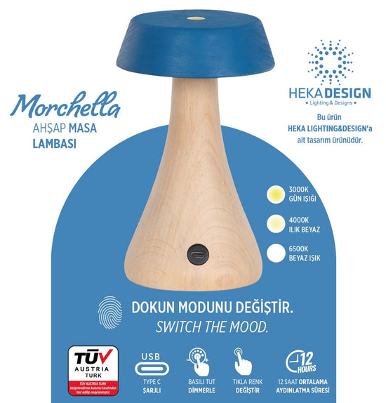 Morchella Rechargeable Blue Table Lamp