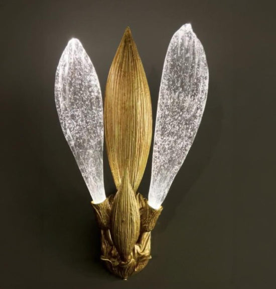 Oxford Brass Transparent Leaf Glass Wall Sconce 55Cm