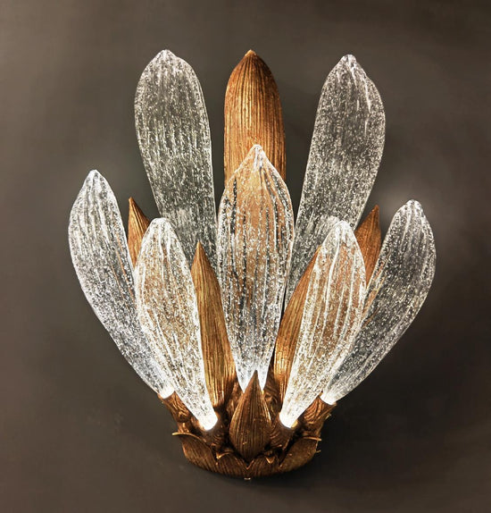 Oxford Brass Transparent Leaf Glass Wall Sconce 64Cm