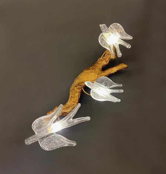 Peru Brass Transparent Swallow Glass Led Wall Sconce 60 Cm